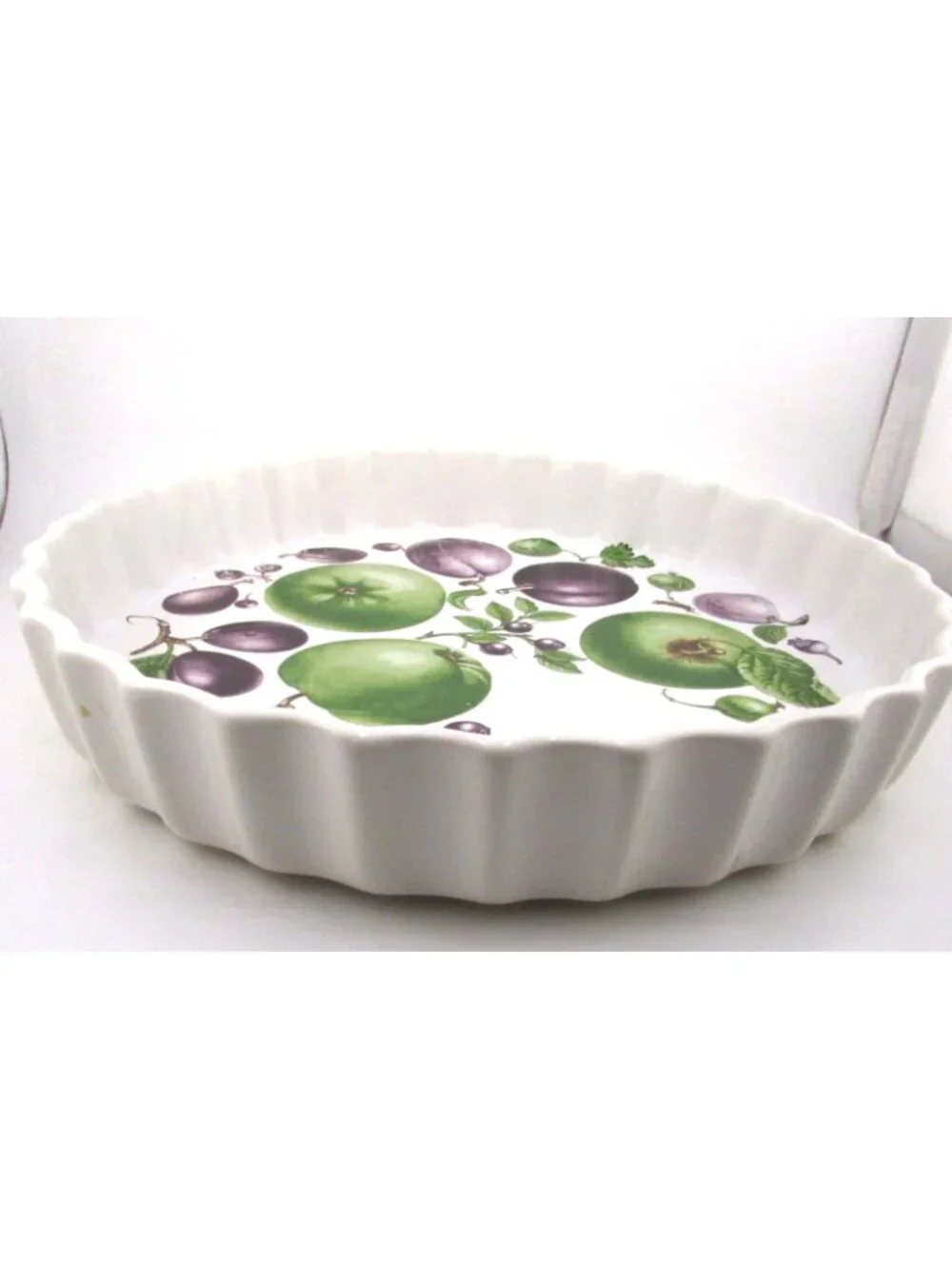 Harvest Festival Hand painted apples plums 10” Quiche Pie Flan Baking Dish Pan